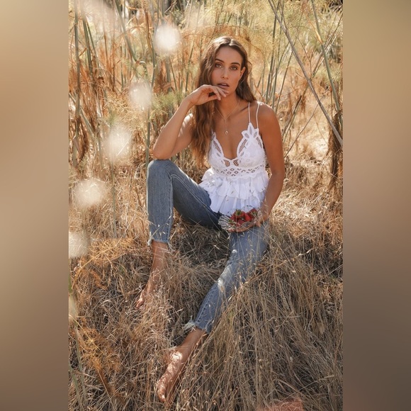 Free People Tops - New Free People Adella White Lace Smocked Back Cotton Blend Ruffle Layered Cami